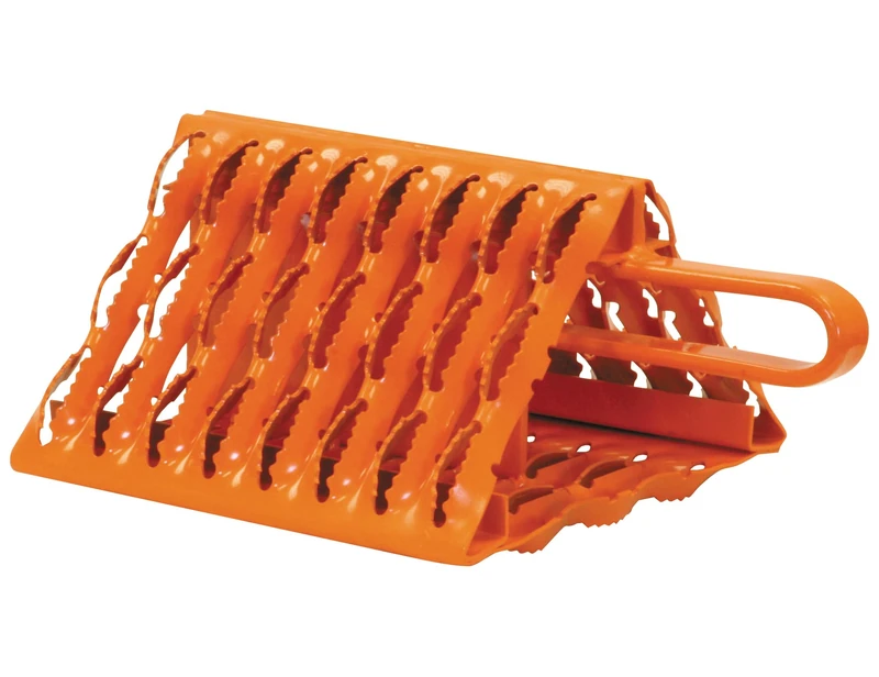 Buyers Products Orange Powder Coated Galvanized Serrated Wheel Chock with Handle 9x10x6 Inch