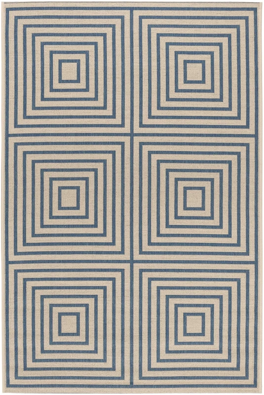 SAFAVIEH Geometric Rug for Indoor & Outdoor - Beachhouse Collection, Short Pile, in Cream and Blue color, 122 X 183 cm - Image 1