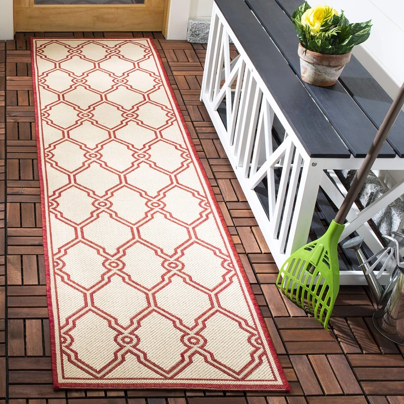Safavieh Trellis Indoor/Outdoor Woven Runner Area Rug, Beachhouse Collection, BHS124, in Red / Creme, 61 X 244 cm for Garden, Patio or Any Outdoor Space