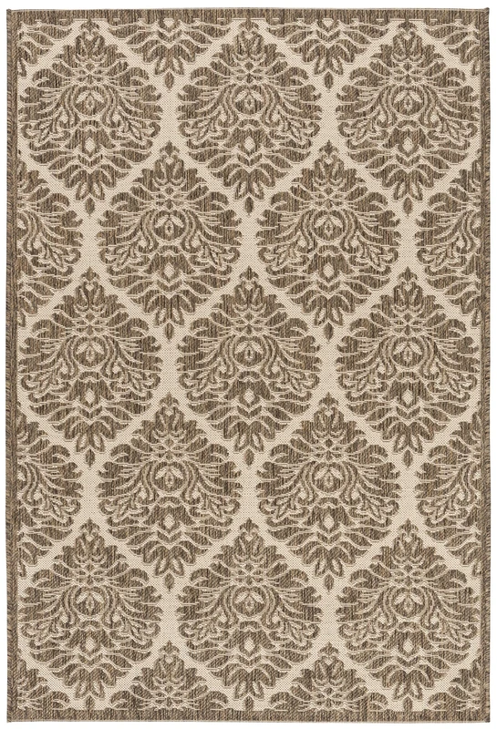 SAFAVIEH Damask Rug for Indoor & Outdoor - Beachhouse Collection, Short Pile, in Cream and Beige color, 201 X 290 cm