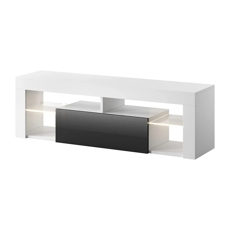 Selsey BIANKO TV Lowboard White Matt/Black High Gloss 140 cm with LED
