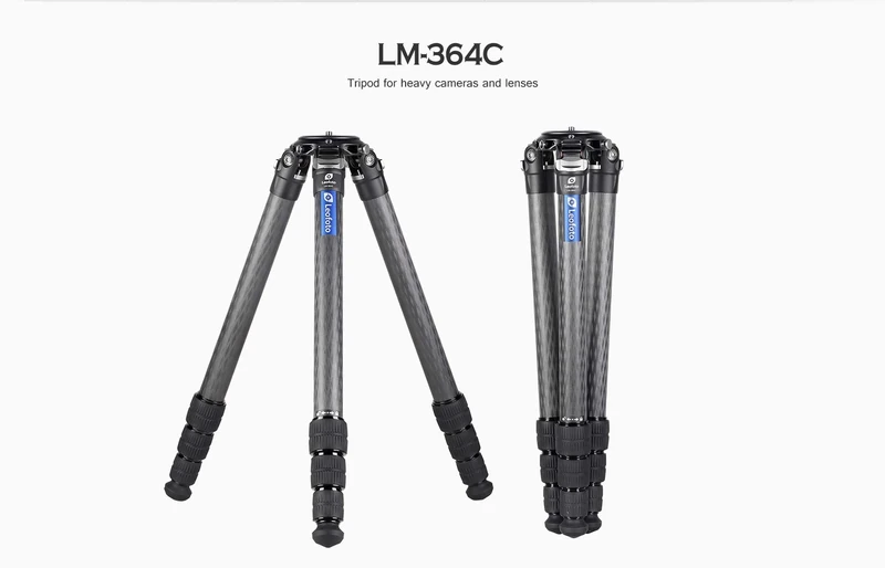 Leofoto - Summit - Carbon Tripod For Cameras - Load capacity of 30kg - Extendable Feet - Min. Height of 9 cm to a Max. Height of 145 cm - LM-364C