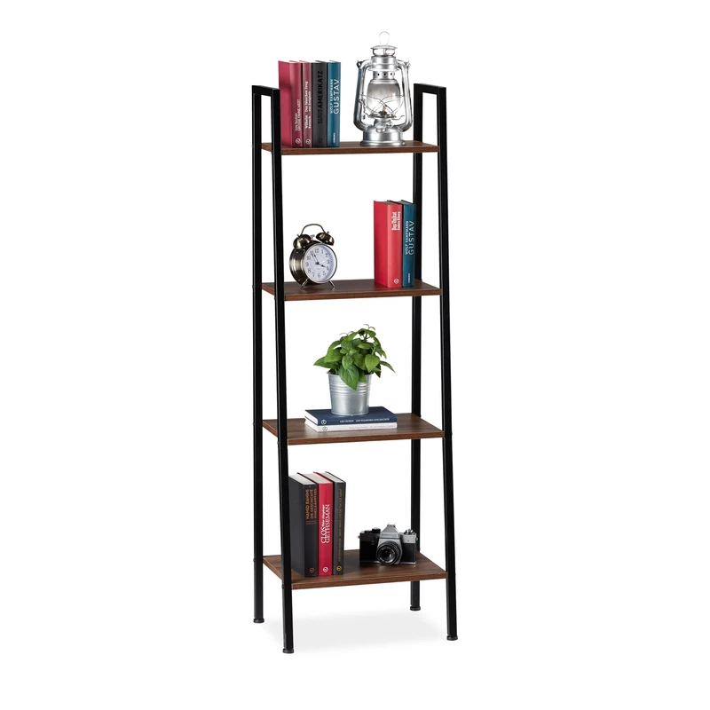Relaxdays Standing Bookcase, Modern Ladder Rack with 4 Shelves, Plants, Books etc., HWD: 136 x 44 x 31.5 cm, Brown