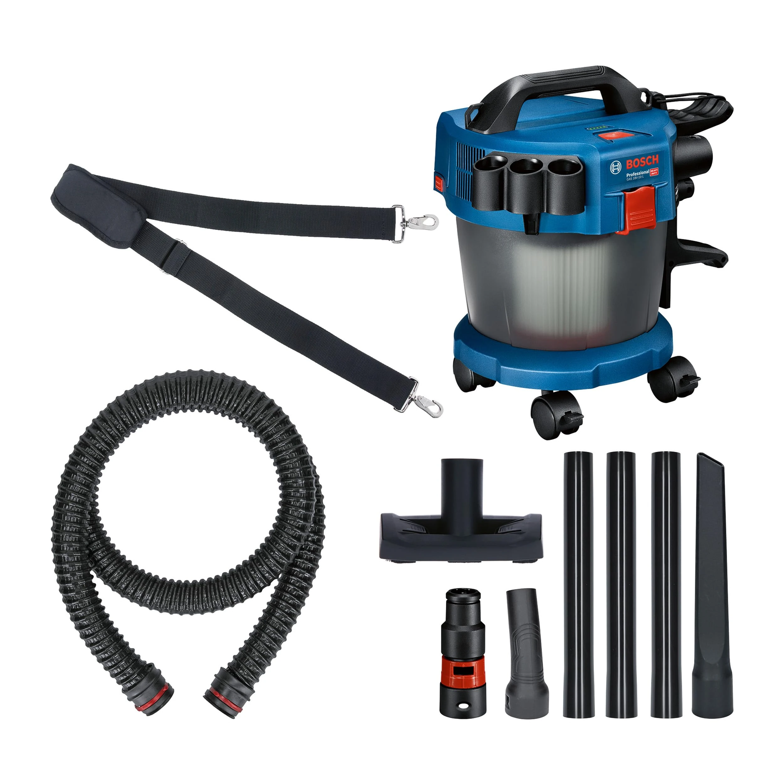 Bosch Professional 18V System Industrial Dust Extractor GAS 18V-10 L (incl.1.6 m hose, 3x extension tubes, without battery/charger)