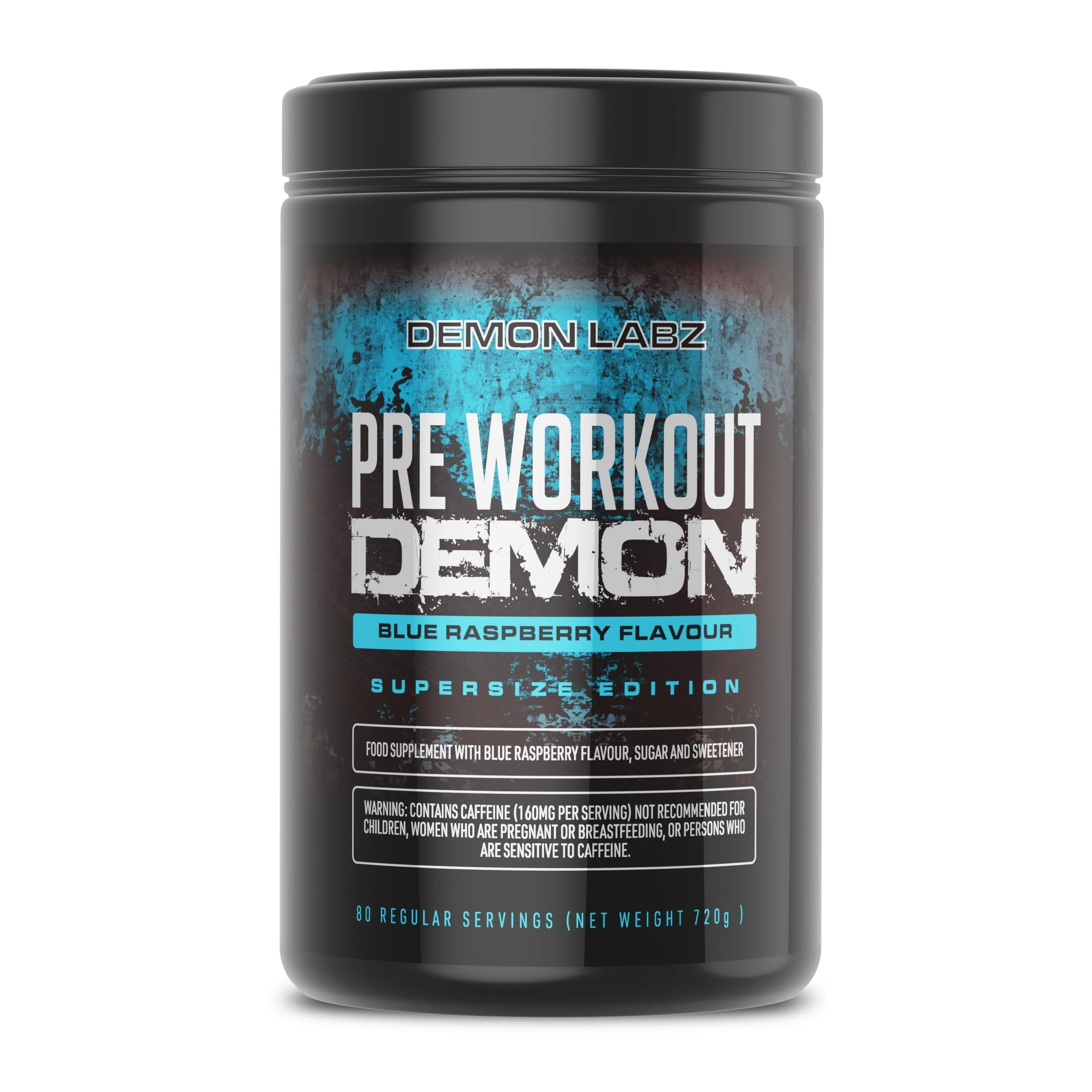 Pre Workout Demon - Advanced Pre-Workout Energy Powder with Creatine, Caffeine, Beta-Alanine & Glutamine, Blue Raspberry, 720g - 80 Servings