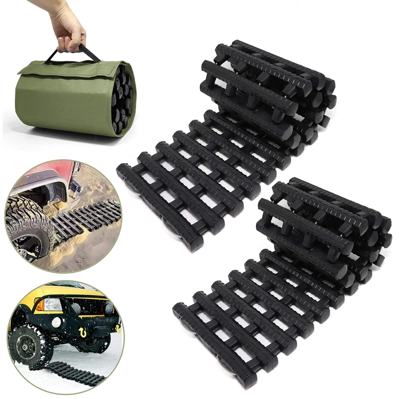 Reliancer 2PC Traction Tracks Mats TPR 31.5" L Tire Recovery Track Pad Roll Car Vehicle Tyre Traction Boards Tire Ladder Track Grabber Auto Emergency Traction Aid w/Bag for Off-Road Mud Snow Ice Sand