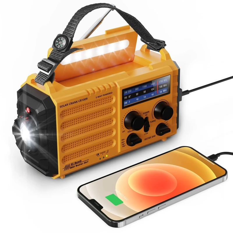 Mesqool Wind Up Radio - Hand Crank Solar AM/FM, Flashlight, 5000mAh USB