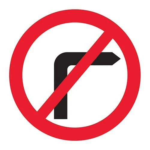 V Safety No Right Turns - 3mm Alumcomp Ra1 Anti Graffiti - 600x600mm
