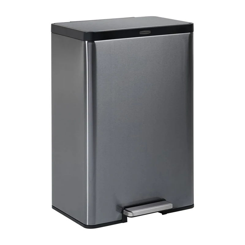 Rubbermaid Stainless Steel Metal Step-On Bin 45 L Charcoal – Pedal-Operated Waste Container For Home or Kitchen – 2112520