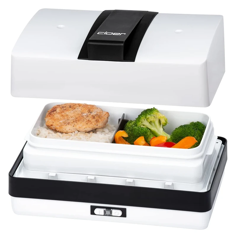 Cloer 800MBX Menu Box Electric Lunch Box for Warming Food Including 1.2 L, Tray and Measuring Cup Removable Carrier Stainless Steel Cooking Plate, Combinable Lunch Box Sets, White, 1.2 litres - Image 1