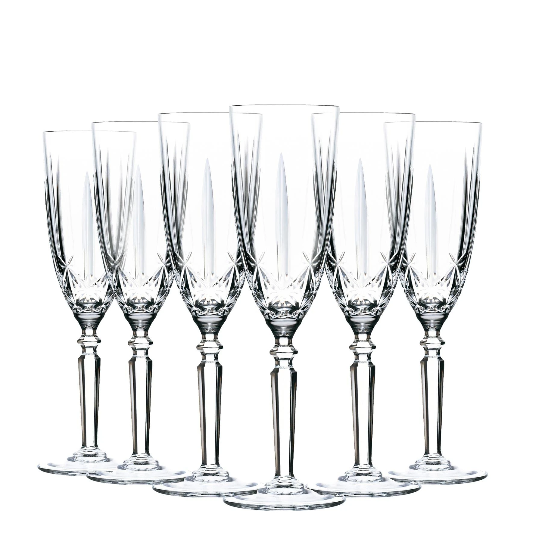 RCR Crystal 6X 200ml Crystal Glass Champagne Glasses Orchestra Range Prosecco Fizz Stemware Glass Flutes Set - Gift Boxed - Made in Italy