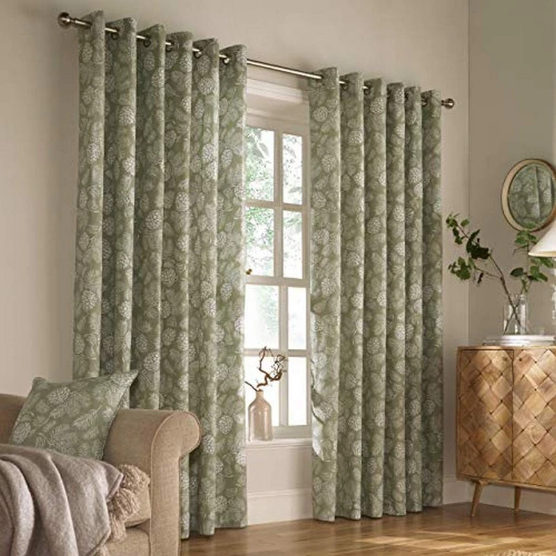 Furn. Irwin Ringtop Eyelet Curtains (Pair) - Ready Made - Polycotton - Sage - 229cm x 183cm (90" x 72" inches)