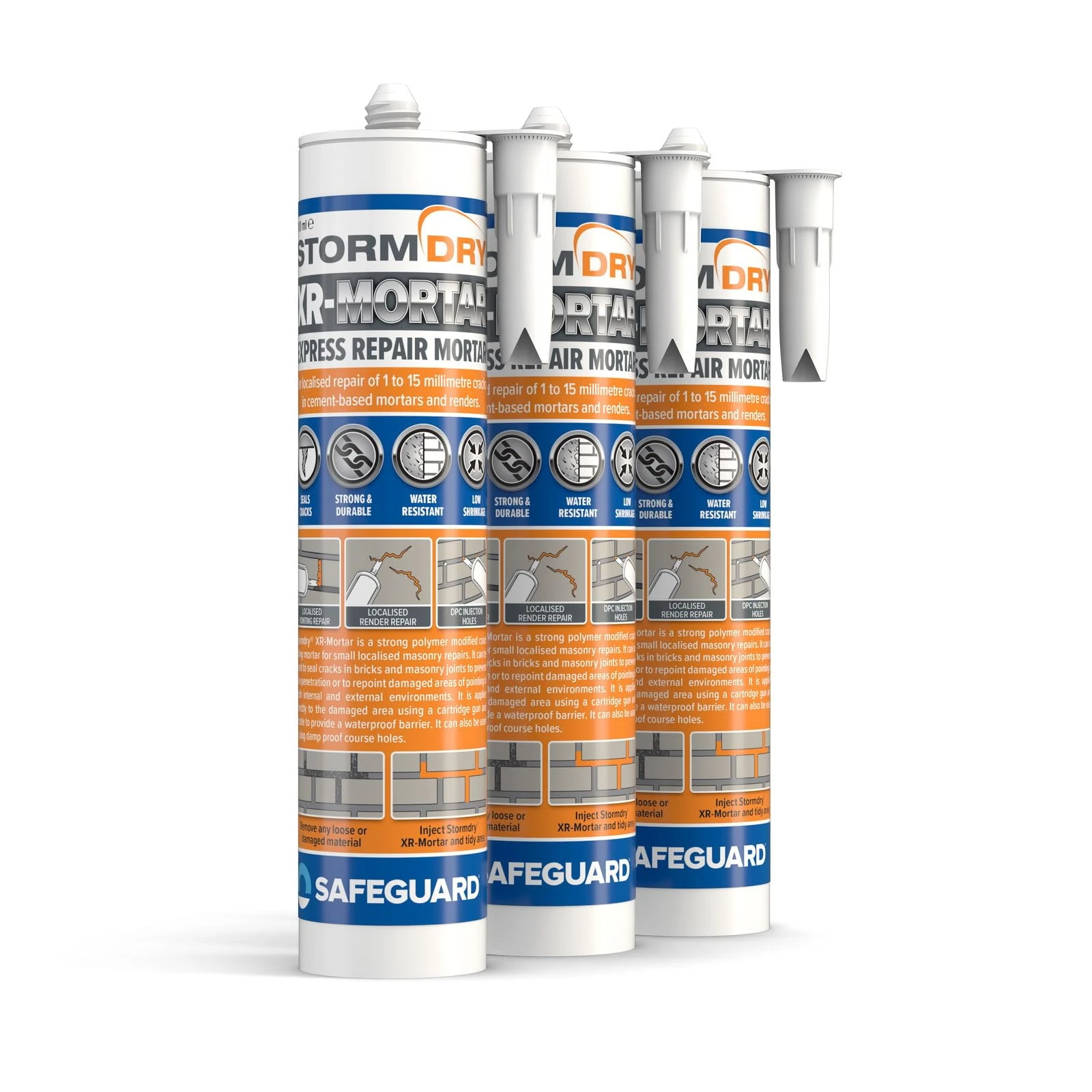 Stormdry Waterproof Express Repair Mortar - Pack of 3 - Ready to Use Cement Mix 310ml Tube, Grey Sand