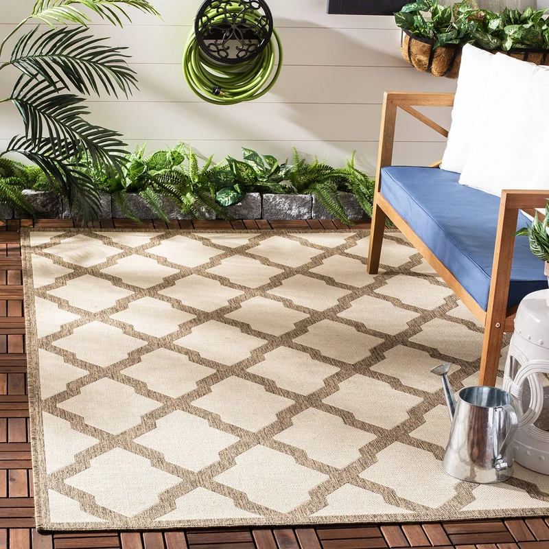 SAFAVIEH Trellis Rug for Indoor & Outdoor - Beachhouse Collection, Short Pile, in Cream and Beige color, 201 X 290 cm