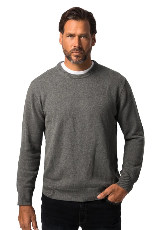 JP 1880 Men's Big & Tall Long Sleeve Knit Cotton Sweater Grey Melange XXX-Large 708261 12-3XL