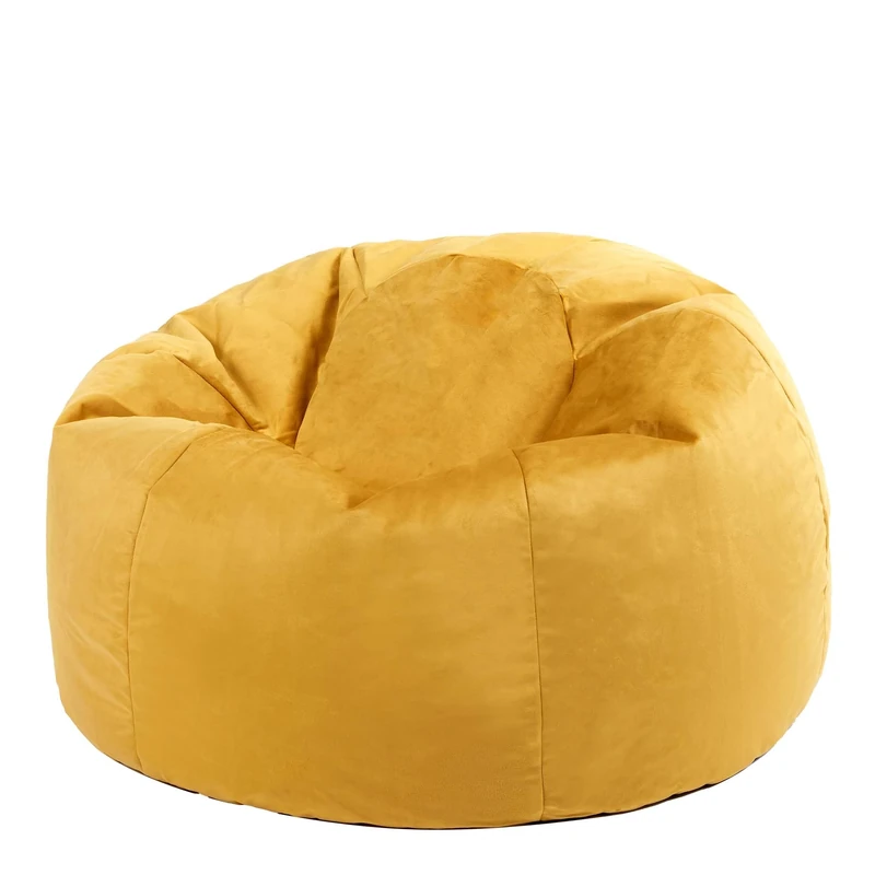 icon Kingston Velvet Bean Bag, Ochre Yellow, Large Adult Bean Bag Chair with Filling Included, Accent Chair, Living Room, Living Room Furniture, Bedroom Furniture