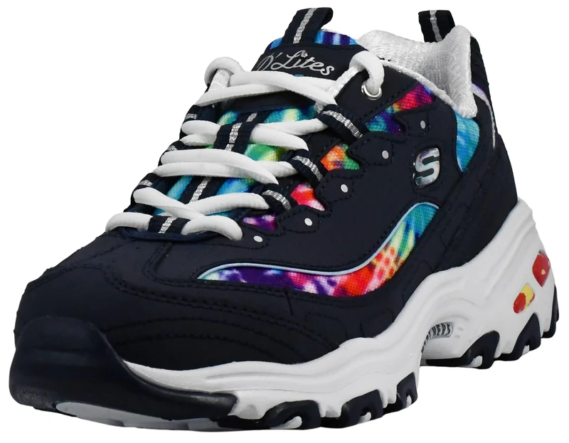 Skechers Women's D'Lites-Summer Fiesta Sneaker, Navy/Multi, 4.5 UK
