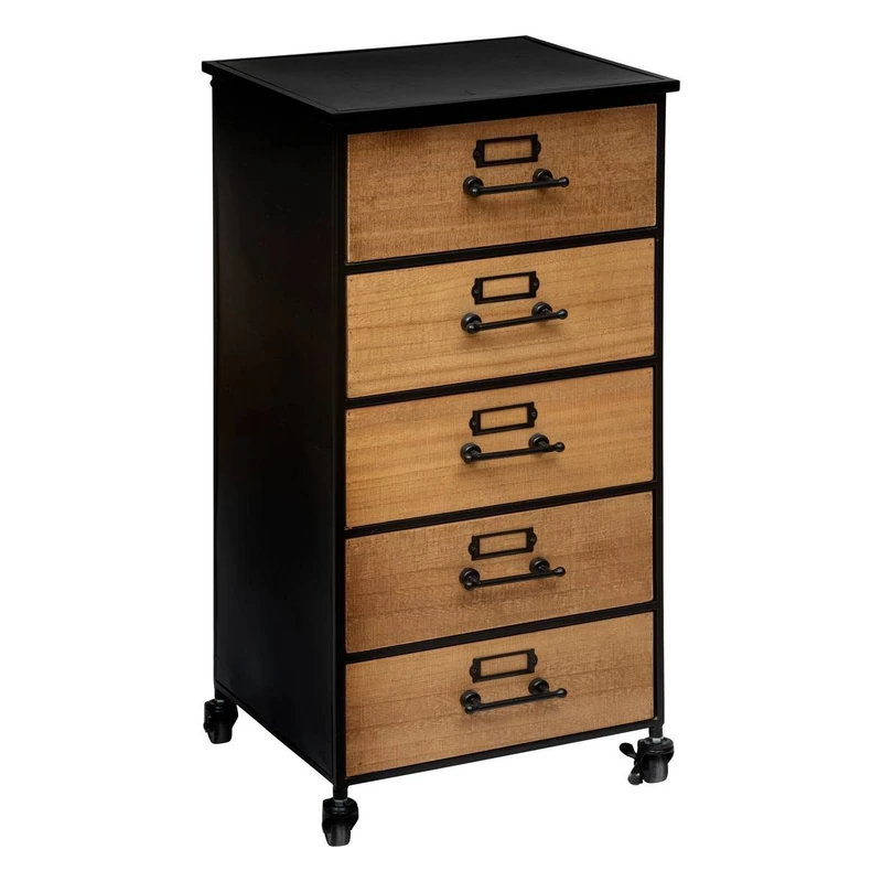 Atmosphera Baris Chest of Drawers with 5 Drawers Metal and Wood on Wheels Height 87 cm - Image 1