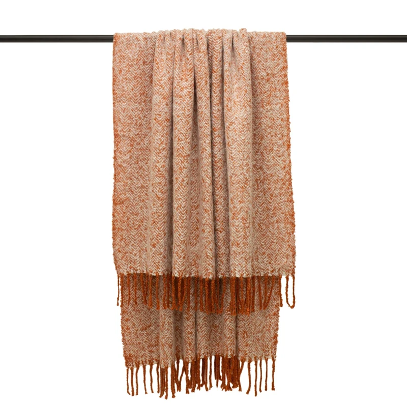 Furn Weaver Herringbone Throw-Acrylic-Rust-130 cm X 180 cm, Acrylic, Rust, 130 cm X 180 cm (51" X 71" Inches) - Image 1