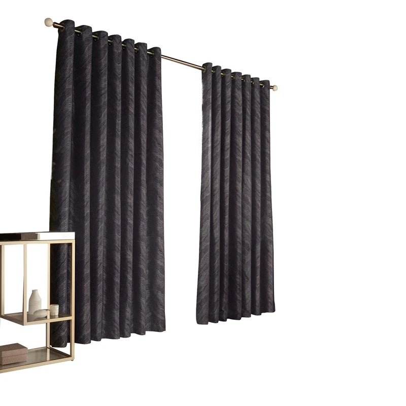 Furn Himalaya Ringtop Eyelet Curtains (Pair), 117cm x 137cm, Navy - Image 1