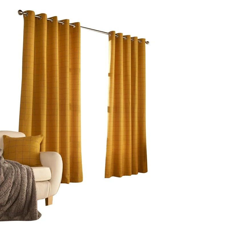 Furn Ellis Ringtop Eyelet Curtains (Pair), 168cm x 137cm, Ochre