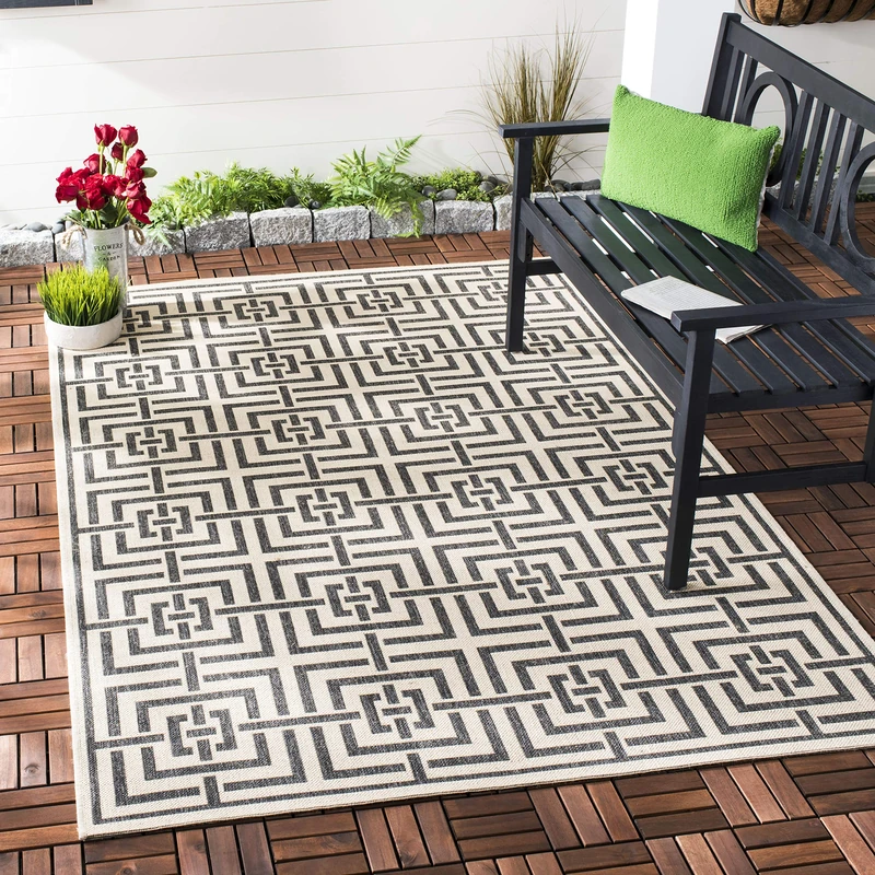 SAFAVIEH Geometric Rug for Living Room, Dining Room, Bedroom - Beachhouse Collection, Short Pile, in Grey and Neutral, 79 X 152 cm