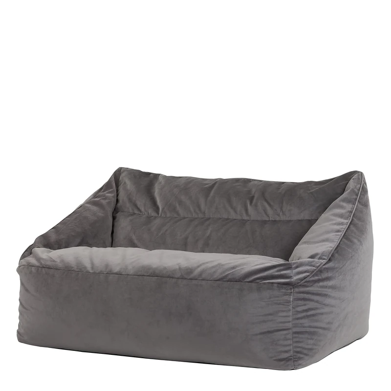 icon Cecilia Velvet Bean Bag Sofa, Charcoal Grey, Floor 2 Seater Sofa, Large Adult Bean Bag with Filling Included, Living Room, Living Room Furniture