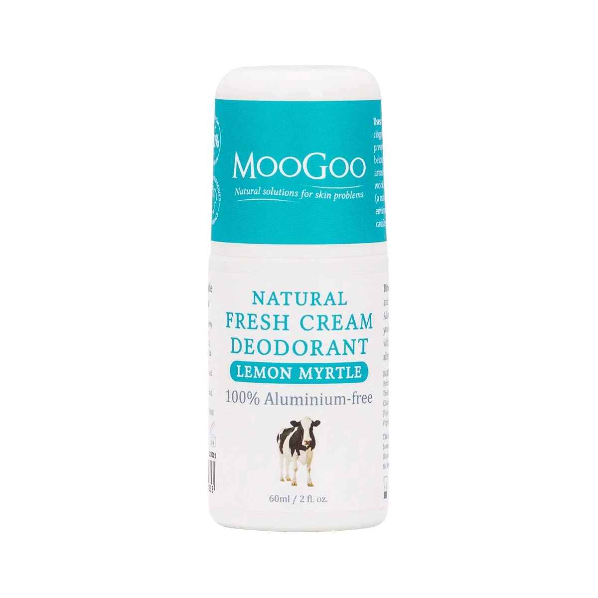 MooGoo Natural Deodorant Lemon Myrtle - Non-Irritating, Bicarb & Aluminium-Free Roll-On, Odour Control for Adults & Kids, 60ml / 2 fl.oz.