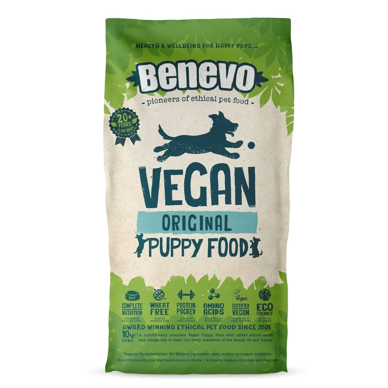 Benevo Vegan Puppy Food Dry (10kg) Hypoallergenic, Wheat Free & Non GM, With Essential Fatty Acids, Taurine, & L-carnitine, For Large & Small Breeds, Pure Veg, Approved By PETA & Vegan Society UK