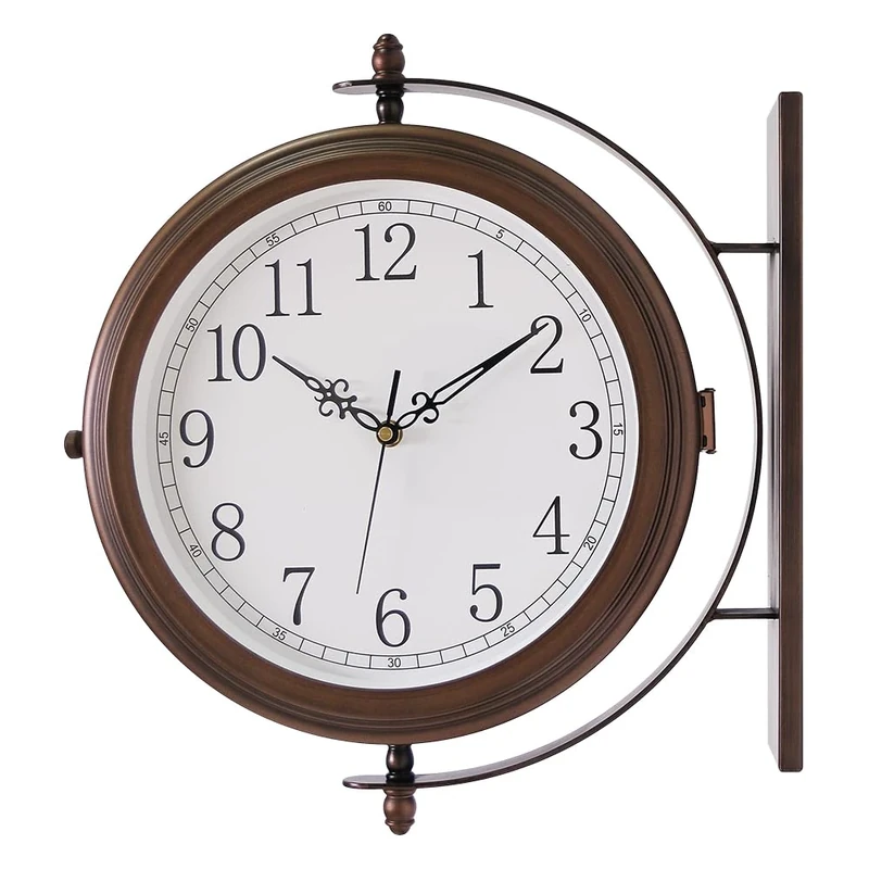 Bestime 66264A 16-Inch Antique Red Copper Double Sided Metal Wall Clock Quiet,Easy Read,Home Décor,Indoor,Outdoor,Garden,Farmhouse,Yard,Station.