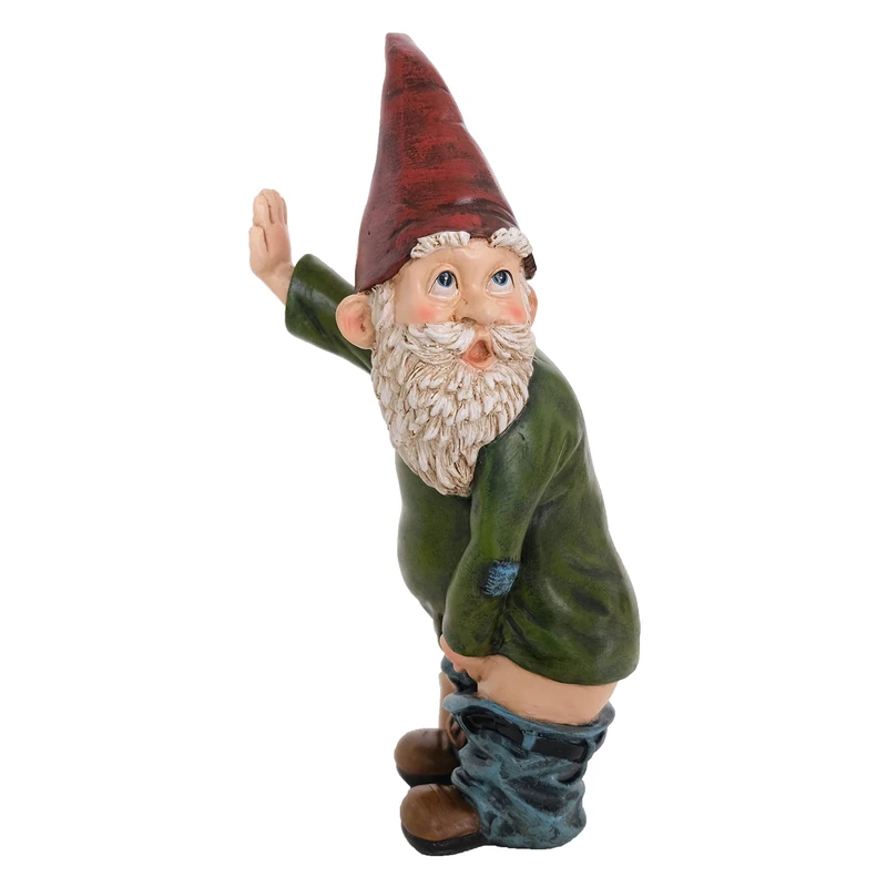 BELLA HAUS DESIGN Willy The Peeing Garden Gnome - 10.3" Tall Polyresin - Red, Green & Brown Funny Gnome Statue for Lawn Ornaments, Indoor or Outdoor Decorations
