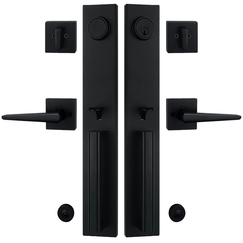 TMC Double Door Handlset for Front Door in Matte Black (Keyed Entry Handle and Dummy Hanlset Set),MDHST2016DB-SK