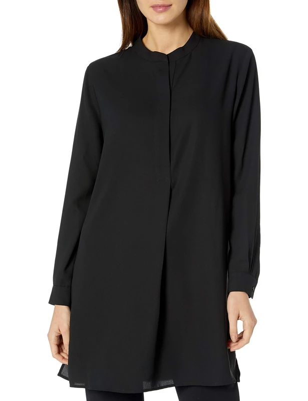 Anne Klein Women's Pop-Over Blouse with Covered Placket and Side Slits, Anne Black, S - Image 1