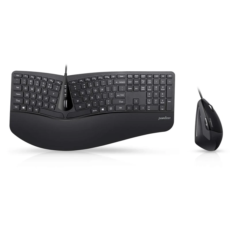 perixx Periduo-505, Wired USB Ergonomic Split Keyboard and Vertical Mouse Combo with Adjustable Palm Rest and Short Tactical Membrane Keys, US English Layout