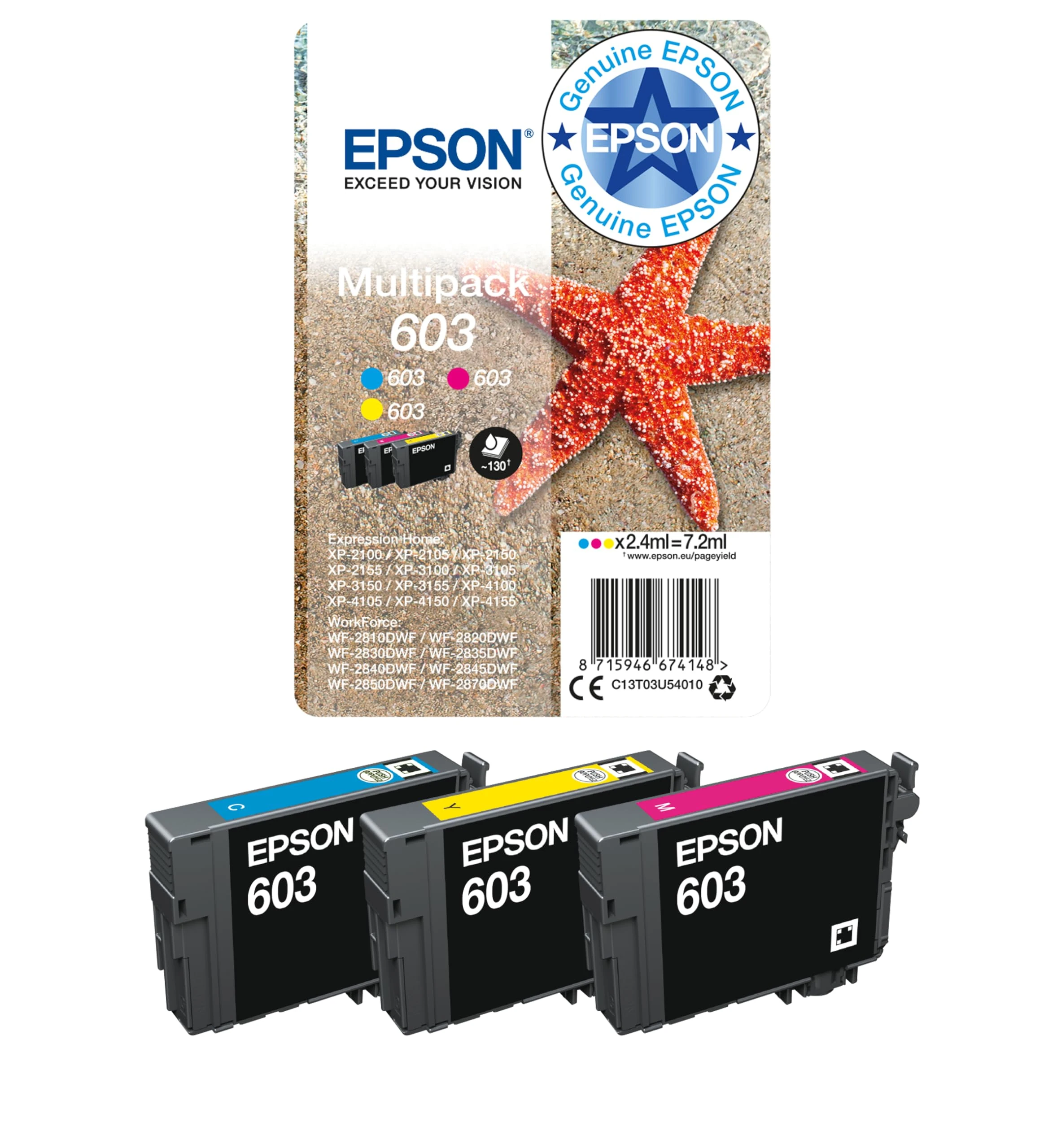 Epson 603 Starfish Genuine Multipack, 3-Colours Ink Cartridges