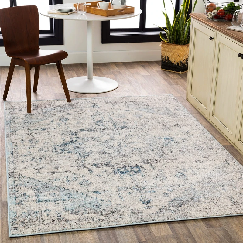 Livabliss Tampa Vintage Rug - Area Rugs for Living Room 200x274 cm, Bedroom - Scandi Neutral Rugs, Traditional Patterned Boho Style, Natural Easy Care Pile - Large Rug, Blue and Cream