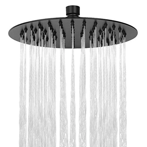 HAUSPROFI Black Stainless Steel Shower Head, Anti-Limescale Shower Head with Nozzles 8 Inch/20 cm Matte Black Round