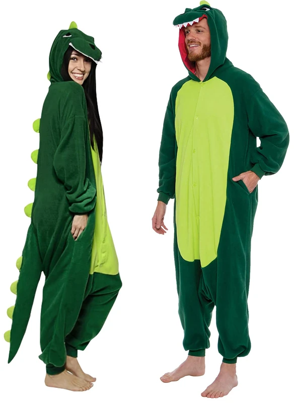 Funziez! Dinosaur Costume - Trex Cosplay - Reptile One Piece Pajama (Green, XX-Large), Green, XXL - Image 1