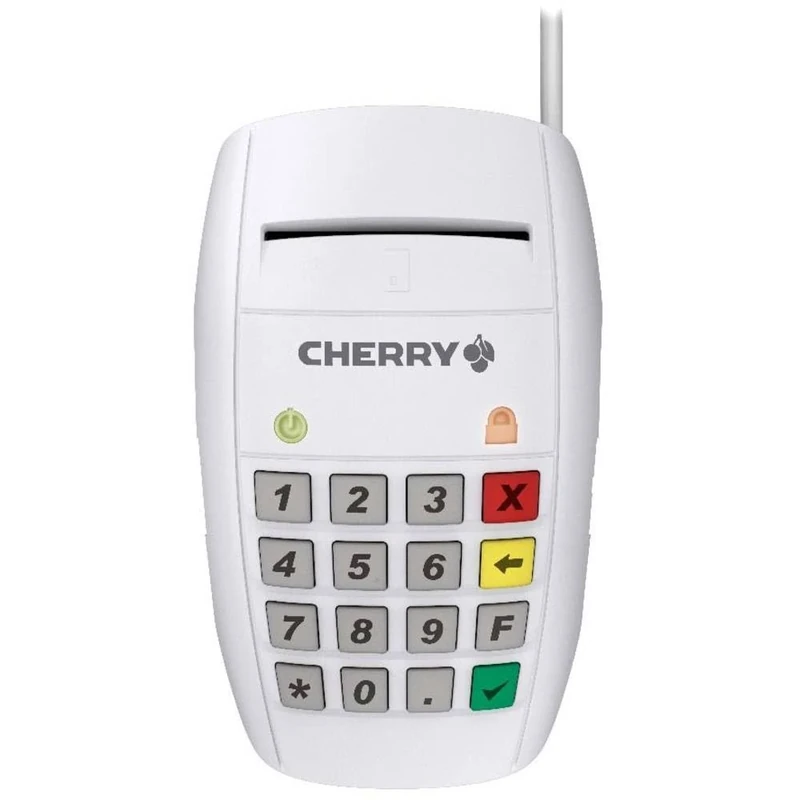 CHERRY Smart Terminal ST-2100, Smart Card Reader for Electronic Health Insurance Cards, Signatures, Home Banking, USB, One-Handed Operation, 16 Keys, White - Image 1