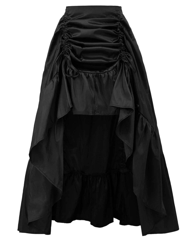 SCARLET DARKNESS Women's Gothic Steampunk Skirt Victorian High-Low Bustle Skirt, Black, XL