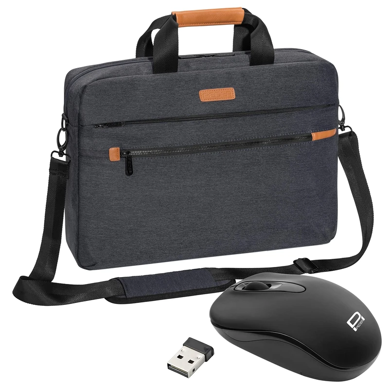 PEDEA Elegance Pro Laptop Bag for up to 15.6 Inches (39.6 cm) with Shoulder Strap and Wireless Mouse - Grey