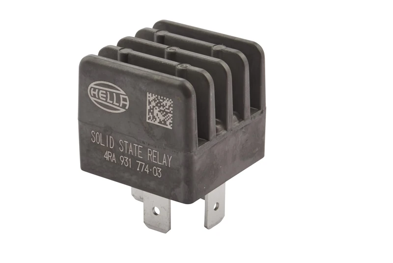 HELLA 4RA 931 774-031 Relay, main current - 12V - 4-pin connector - Wiring Diagramme: SSR - Plug: B - Normally Open Contact - Pulsation-controlled - Colour: Black - without holder - Image 1