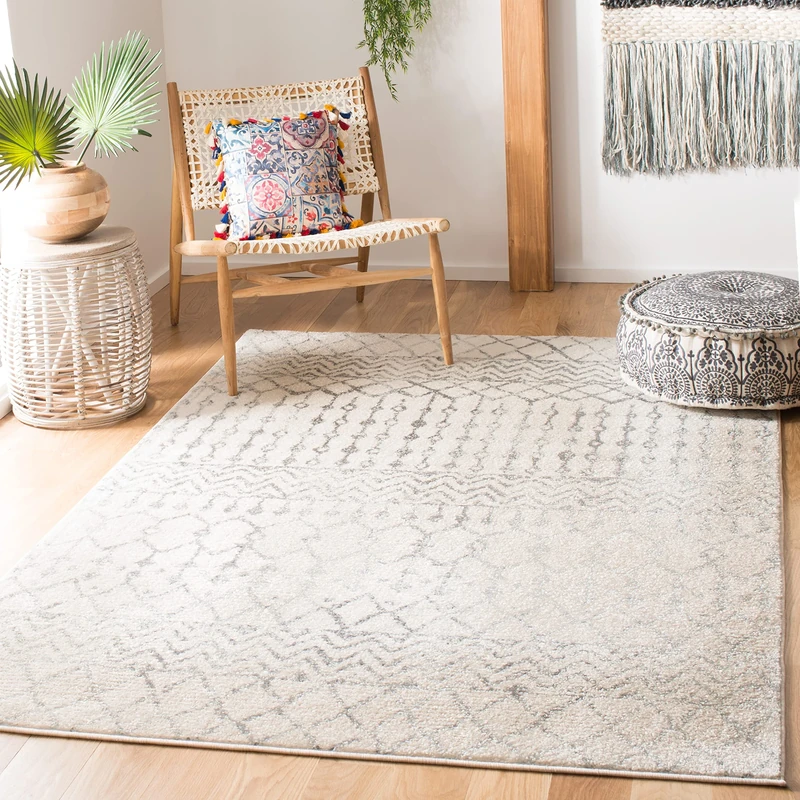 Safavieh Boho Chic Indoor Woven Rectangle Area Rug, Tulum Collection, TUL270, in Ivory / Grey, 183 X 274 cm for Living Room, Bedroom or Any Indoor Space
