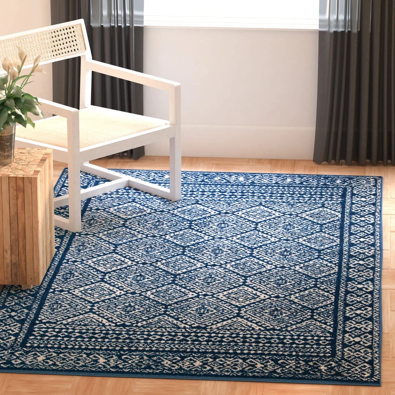 Safavieh Boho Chic Indoor Woven Rectangle Area Rug, Tulum Collection, TUL264, in Navy / Ivory, 91 X 152 cm for Living Room, Bedroom or Any Indoor Space