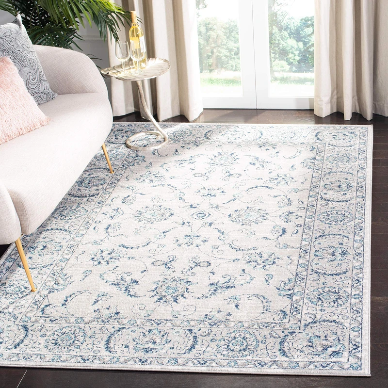 Safavieh Traditional Rug for Living Room, Dining Room, Bedroom - Brentwood Collection, Short Pile, in Light Grey and Blue, 183 X 274 cm