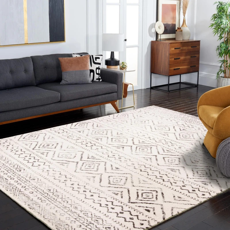 Safavieh Boho Chic Indoor Woven Rectangle Area Rug, Tulum Collection, TUL267, in Ivory / Grey, 183 X 274 cm for Living Room, Bedroom or Any Indoor Space