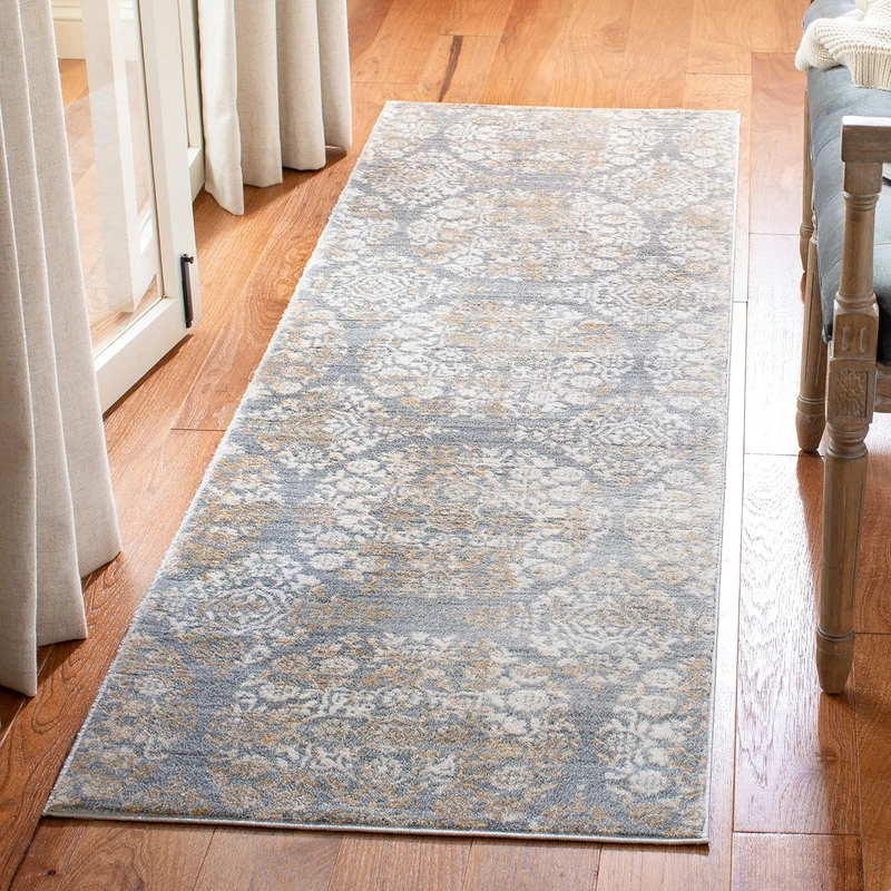 Safavieh Traditional Indoor Woven Runner Area Rug, Isabella Collection, ISA958, in Silver / Ivory, 66 X 213 cm for Living Room, Bedroom or Any Indoor Space