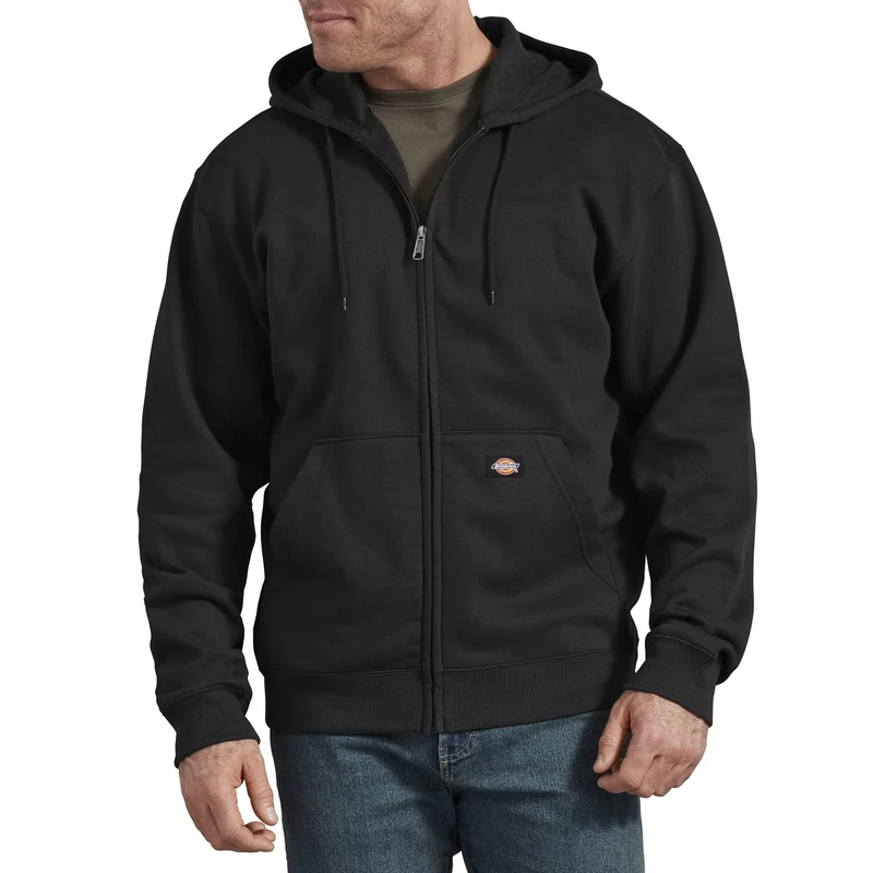 Dickies, Men's, Midweight Full Zip Fleece Hoodie Regular, Black, XL
