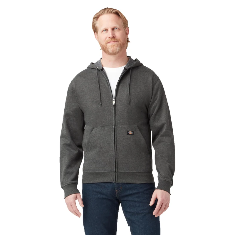 Dickies Men's Full Zip Fleece Hoodie Jacket, Dark Heather, L