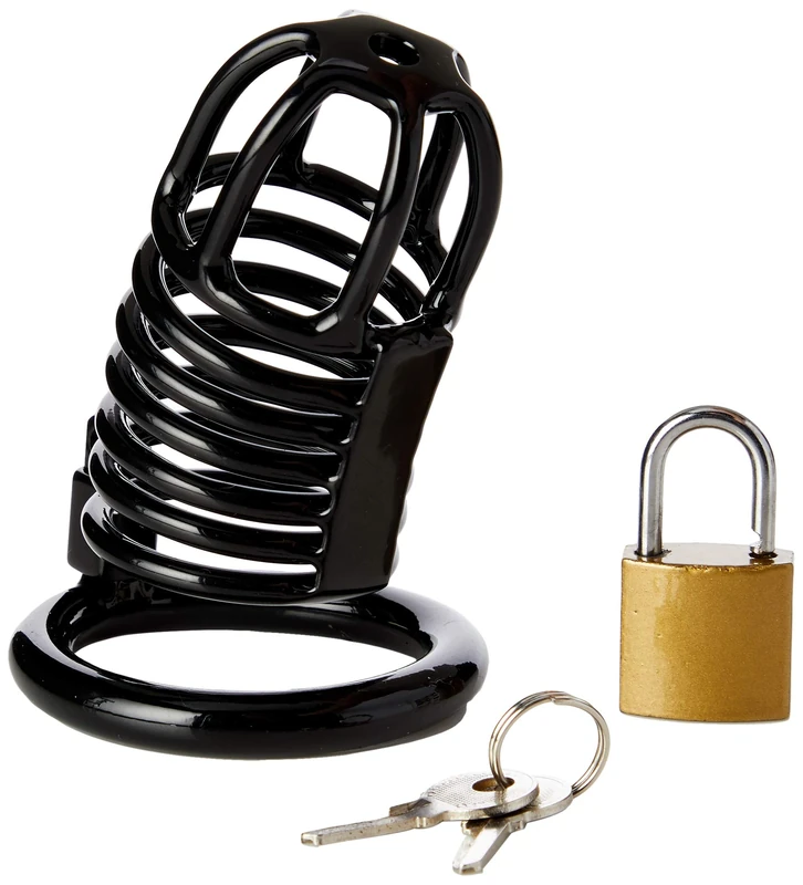 Black Label Stainless Steel Black Spiral Chastity Cage, 0.2 kg
